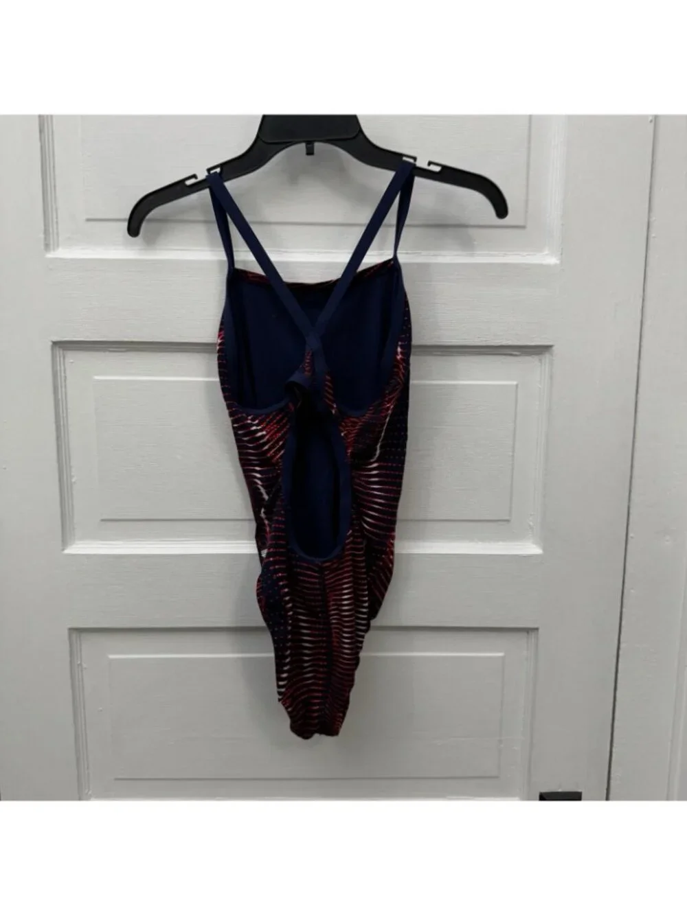 Speedo Endurance+ Women’s Flyback One Piece Swimsuit Size 6/32 Navy Red